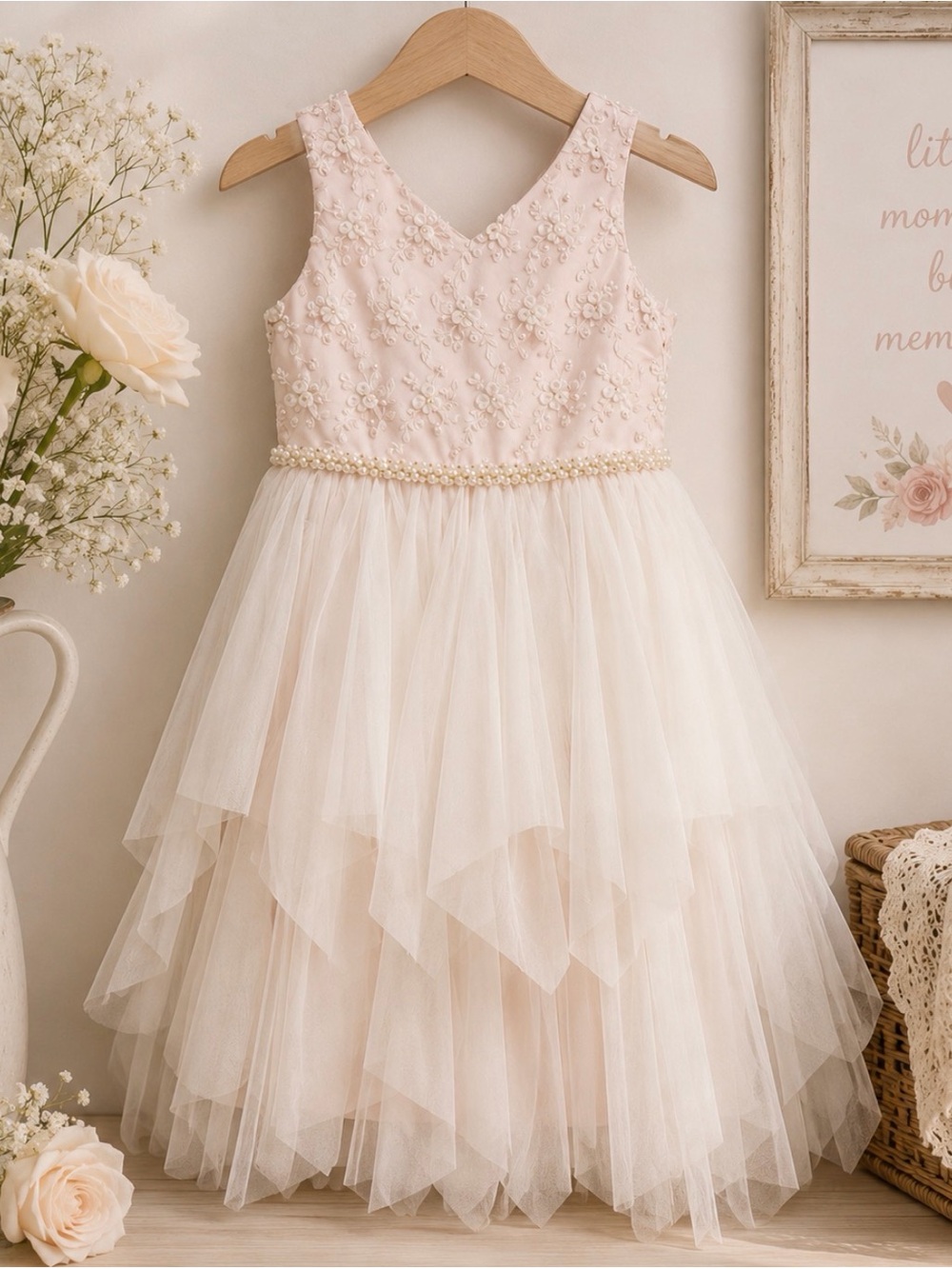 Elegant Pink and Cream Kids Dress size 12